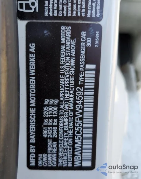 2015 BMW X1 xDrive35I из США, поврежденный, VIN WBAVM5C55FVV94592